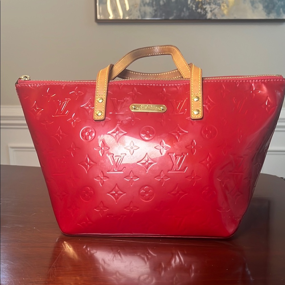 Louis Vuitton Vernis Red Embossed Bellevue Patent Leather Tote Bag